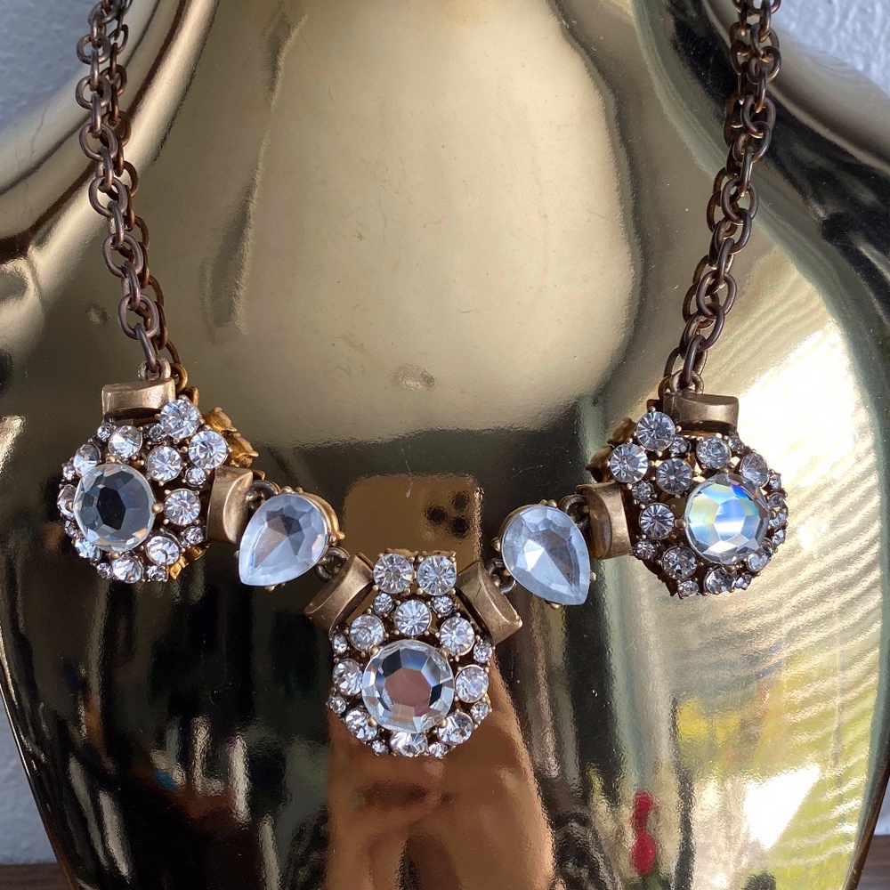 J Crew Round Crystal Gold Necklace